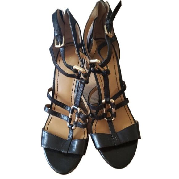 Nine West Magdalena, Dressy Leather Gladiator Back Zip Wedge Heels Size 6 1/2" M - Picture 1 of 5